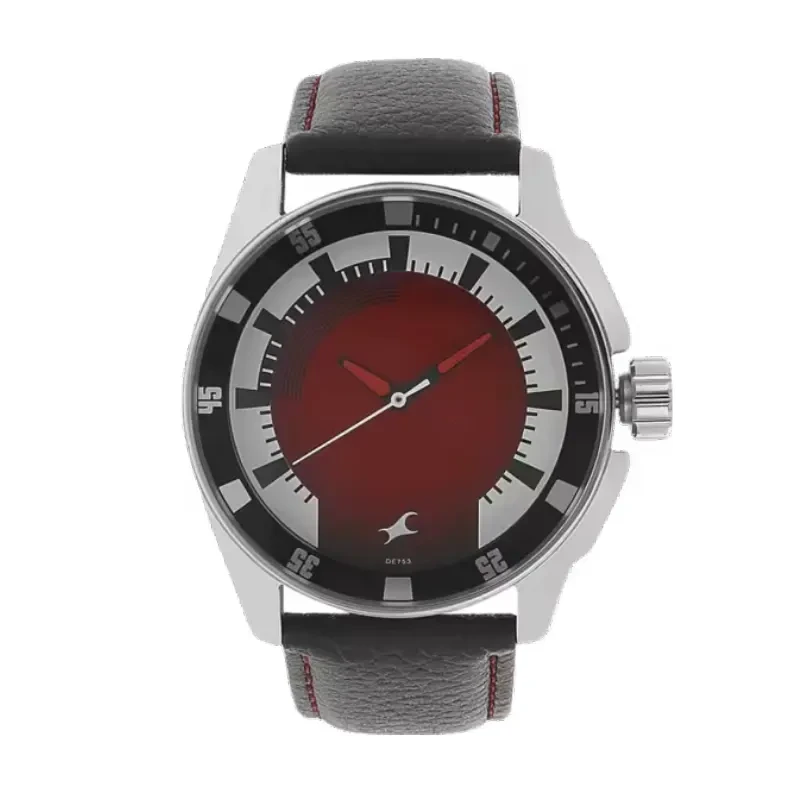 Fastrack Black Magic Red Dial Pure Leather Men's Watch- 3089SL10